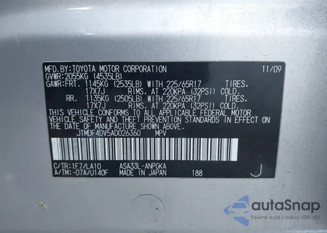 2010 Toyota Rav4 Limited z USA, uszkodzony, nr VIN JTMDF4DV5AD026360